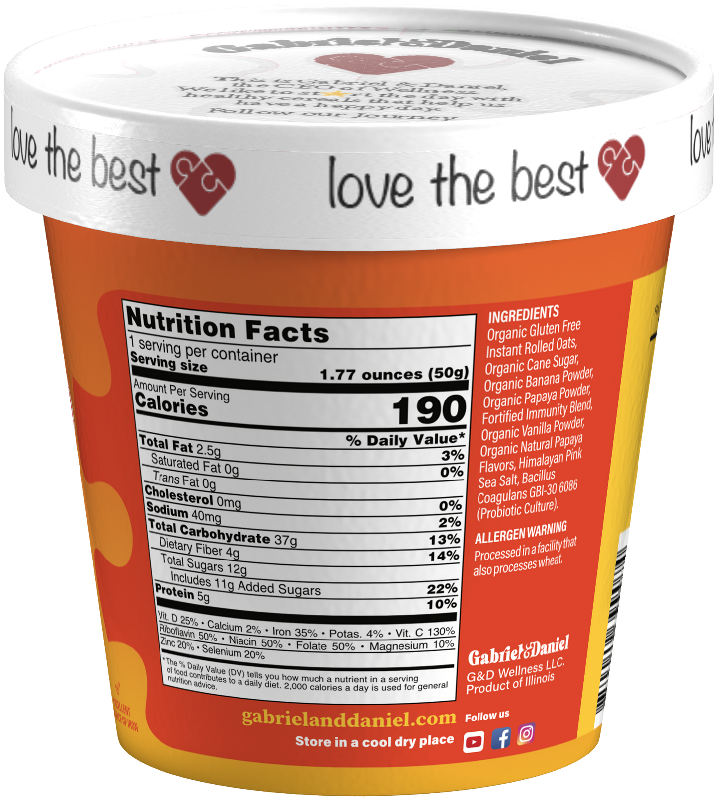 Instant Oatmeal Cup - Papaya & Banana•Organic