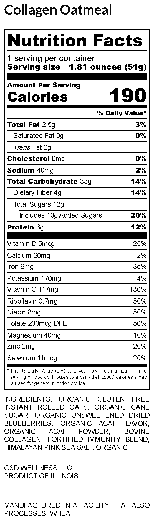 Instant Oatmeal Cup- Acai & Blueberries•Organic