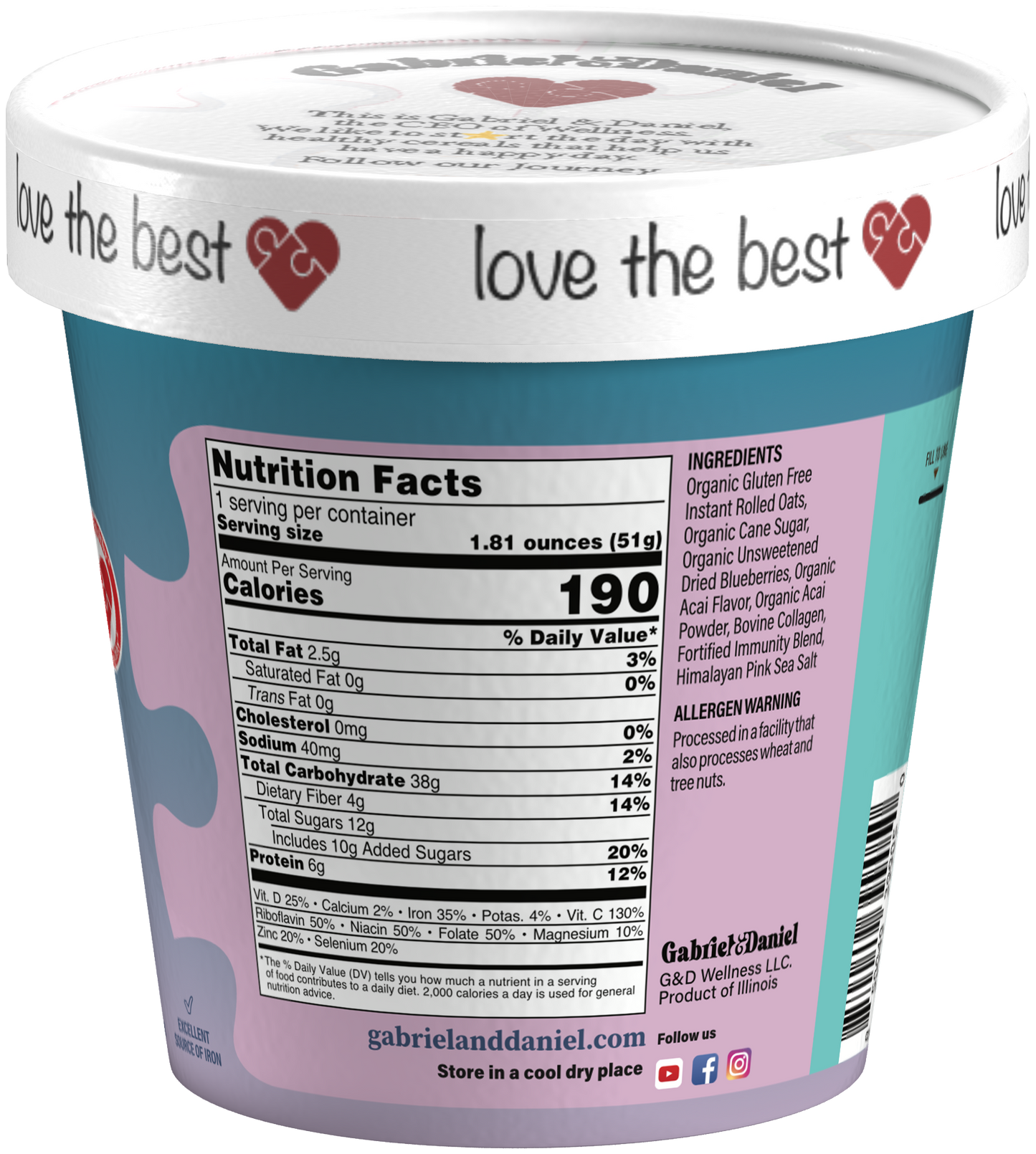 Instant Oatmeal Cup- Acai & Blueberries•Organic